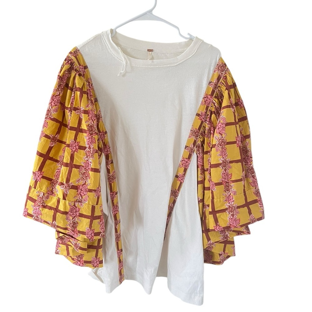 Yellow Floral Grid Kimono Sleeve Top - Unbranded - Picture 6 of 9